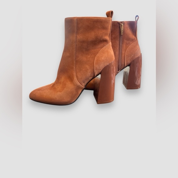 Vince Camuto Enverna Ankle Boots Women’s Size 7 Warm Caramel Leather Block Heel - Picture 1 of 8
